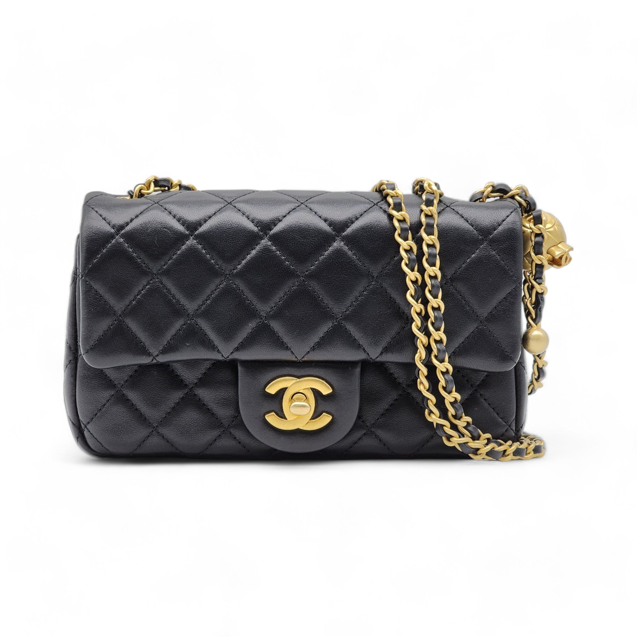 Chanel Quilted Lambskin Leather Pearl Crush Mini Flap Bag in Black