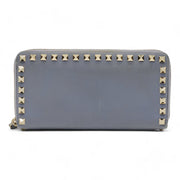 Valentino Rockstud Leather Ziparound Organizer Wallet in Light Blue