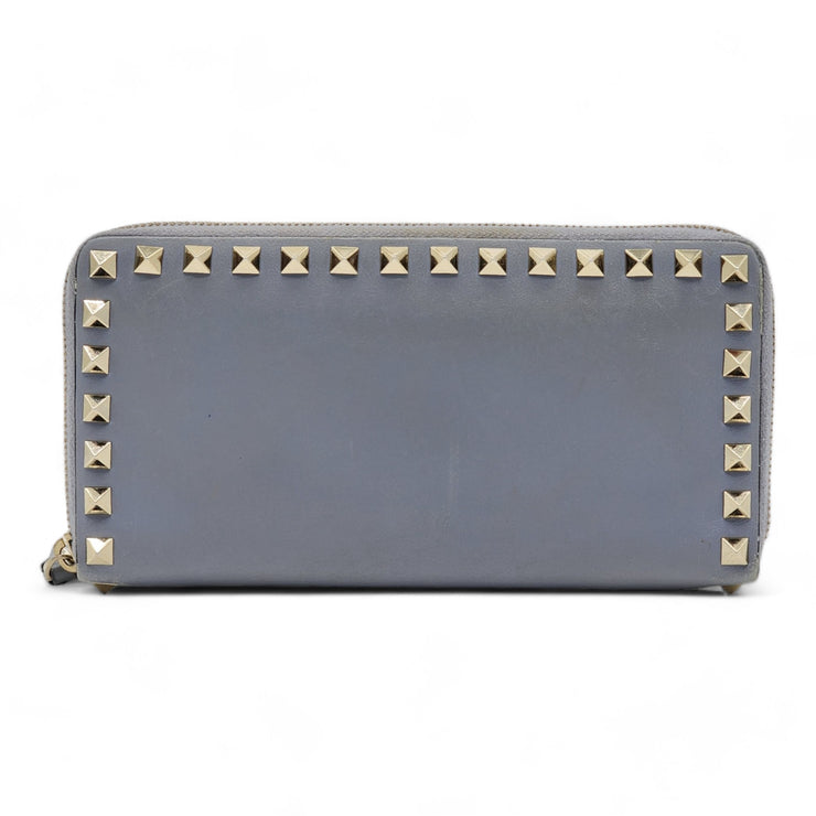 Valentino Rockstud Leather Ziparound Organizer Wallet in Light Blue