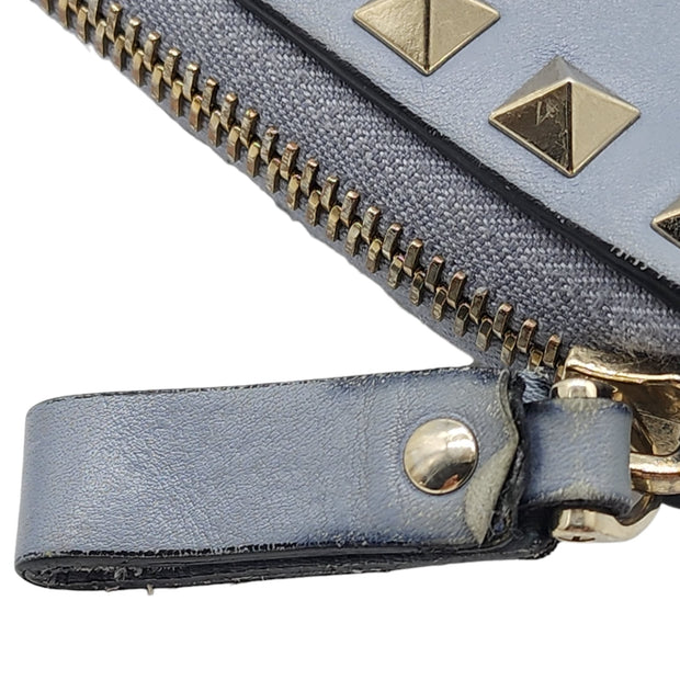 Valentino Rockstud Leather Ziparound Organizer Wallet in Light Blue