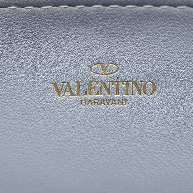 Valentino Rockstud Leather Ziparound Organizer Wallet in Light Blue