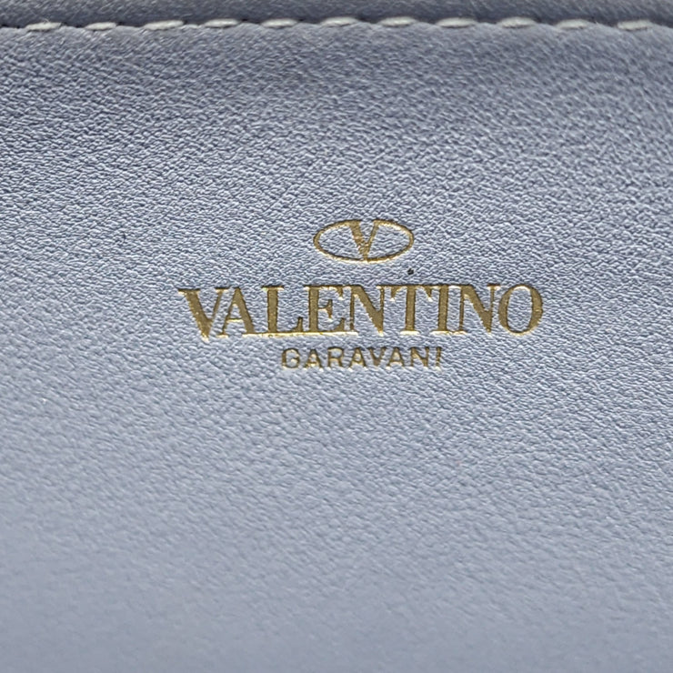 Valentino Rockstud Leather Ziparound Organizer Wallet in Light Blue