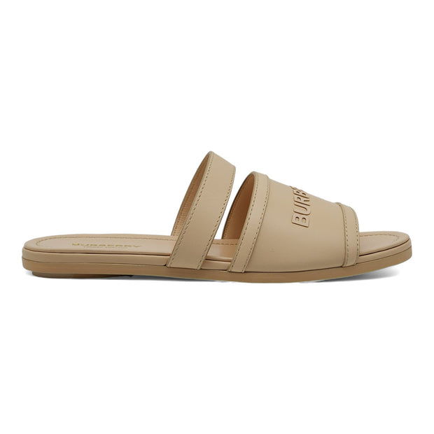 Burberry Honour Leather Flat Sandals in Pale Peach