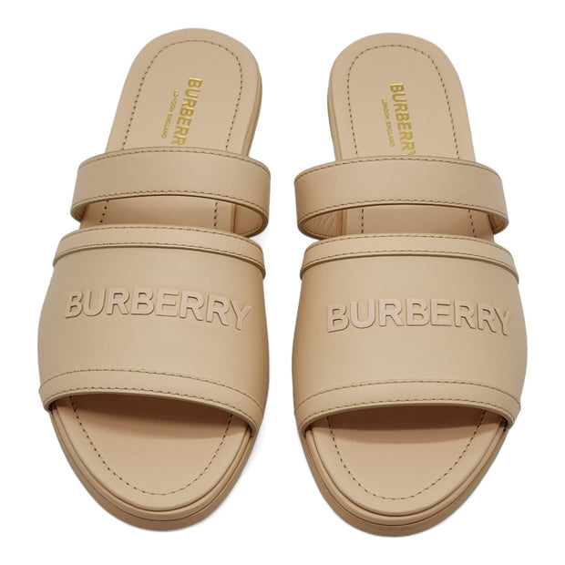 Burberry Honour Leather Flat Sandals in Pale Peach