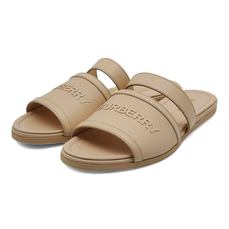 Burberry Honour Leather Flat Sandals in Pale Peach