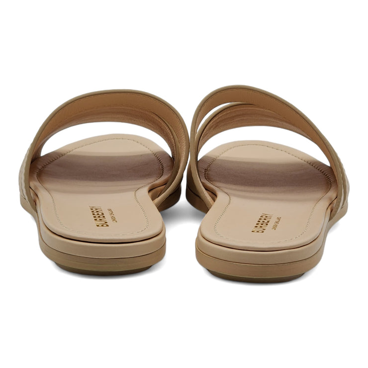 Burberry Honour Leather Flat Sandals in Pale Peach