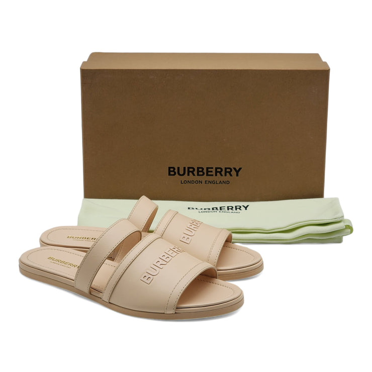 Burberry Honour Leather Flat Sandals in Pale Peach