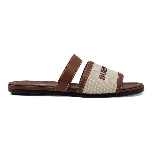 Burberry Honour Leather Flat Sandals in Brown (W)