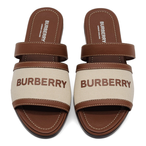 Burberry Honour Leather Flat Sandals in Brown (W)