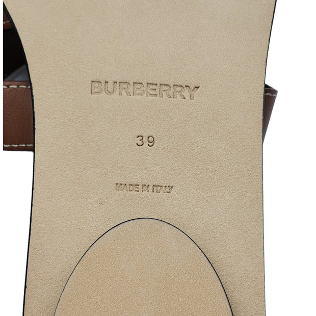 Burberry Honour Leather Flat Sandals in Brown (W)