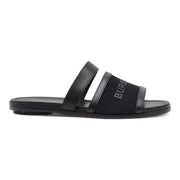 Burberry Honour Canvas and Leather Flat Sandals in Black