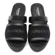 Burberry Honour Canvas and Leather Flat Sandals in Black