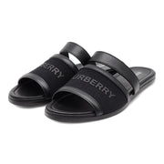 Burberry Honour Canvas and Leather Flat Sandals in Black