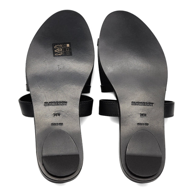 Burberry Honour Canvas and Leather Flat Sandals in Black