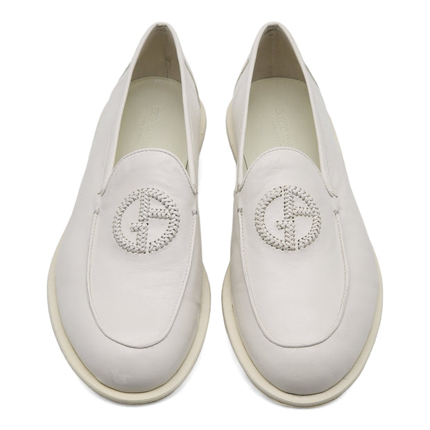 Giorgio Armani Vintage Nappa Leather Loafers with Embroidered Logo in White