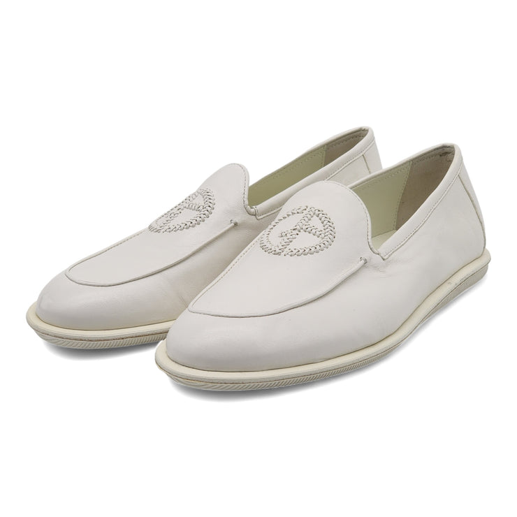 Giorgio Armani Vintage Nappa Leather Loafers with Embroidered Logo in White