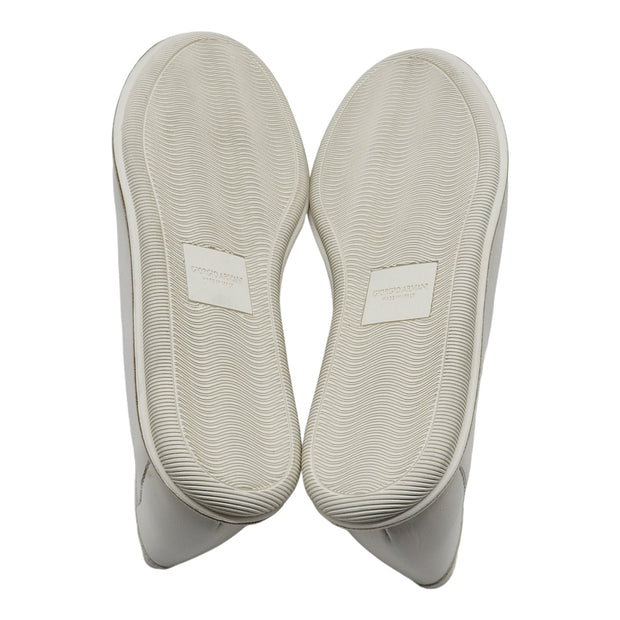 Giorgio Armani Vintage Nappa Leather Loafers with Embroidered Logo in White