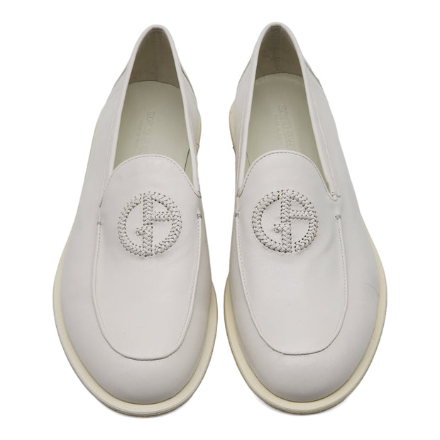 Giorgio Armani Vintage Nappa Leather Loafers with Embroidered Logo in White (11)