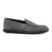 Giorgio Armani Suede Loafers with Embroidered Logo in Gray (7)