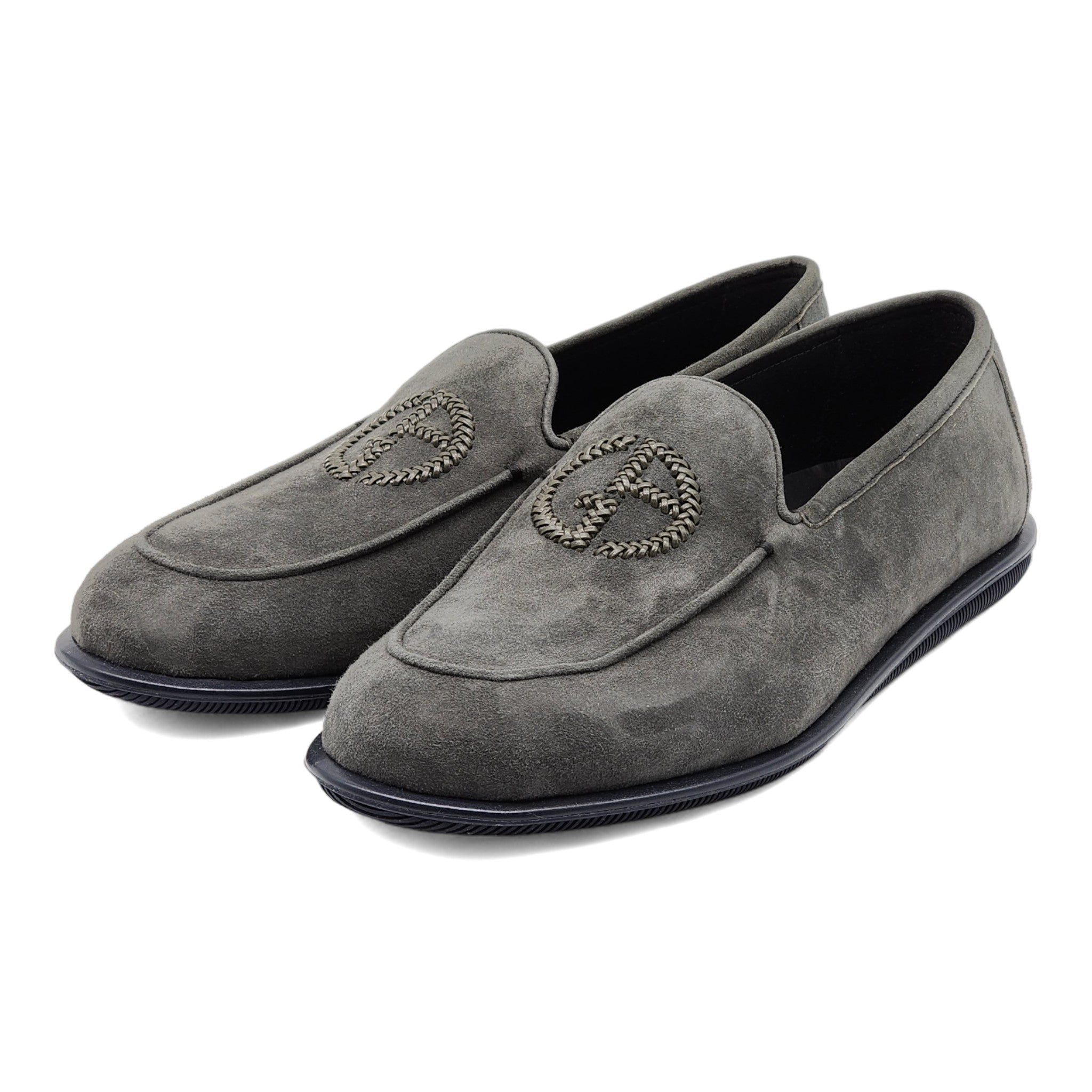 Giorgio Armani Suede Loafers with Embroidered Logo in Gray EU 40