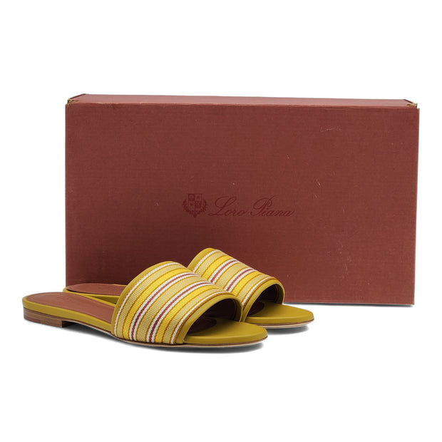 Loro Piana The Suitcase Stripe Flat Sandals in Yellow