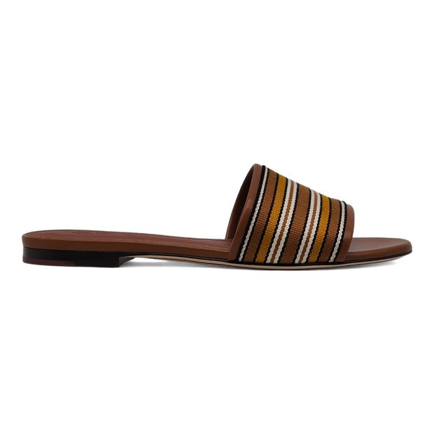 Loro Piana The Suitcase Stripe Flat Sandals in Brown