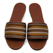 Loro Piana The Suitcase Stripe Flat Sandals in Brown