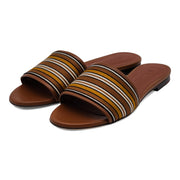 Loro Piana The Suitcase Stripe Flat Sandals in Brown