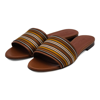 Loro Piana The Suitcase Stripe Flat Sandals in Brown