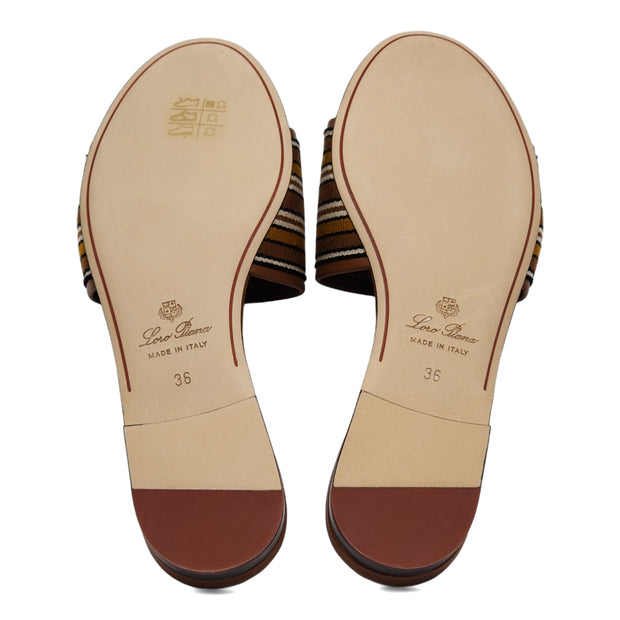 Loro Piana The Suitcase Stripe Flat Sandals in Brown