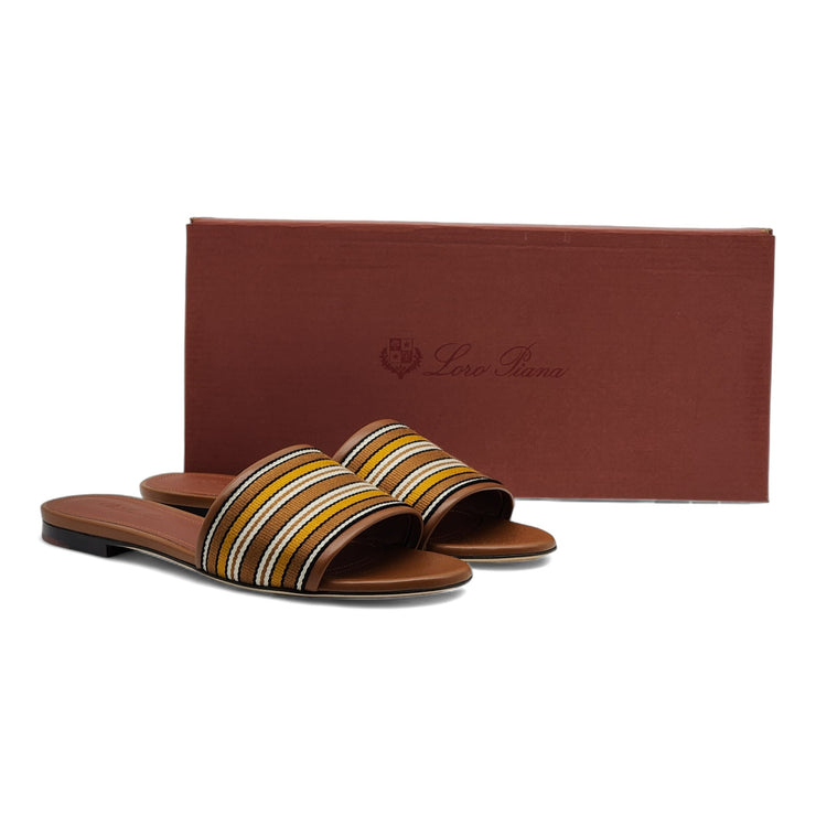 Loro Piana The Suitcase Stripe Flat Sandals in Brown