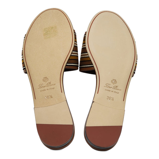 Loro Piana The Suitcase Stripe Flat Sandals in Brown