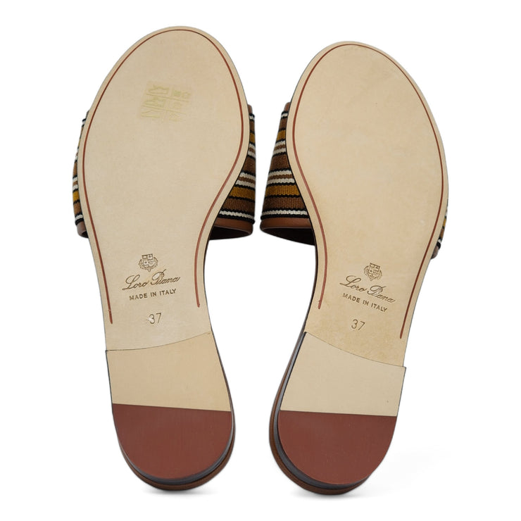 Loro Piana The Suitcase Stripe Flat Sandals in Brown