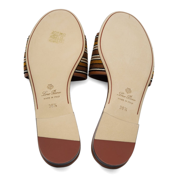 Loro Piana The Suitcase Stripe Flat Sandals in Brown