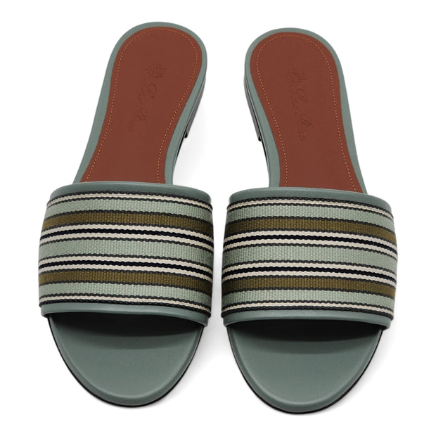 Loro Piana The Suitcase Stripe Flat Sandals in Blue