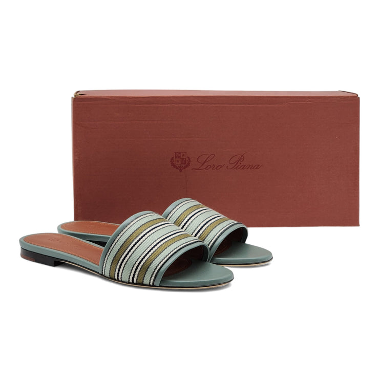 Loro Piana The Suitcase Stripe Flat Sandals in Blue