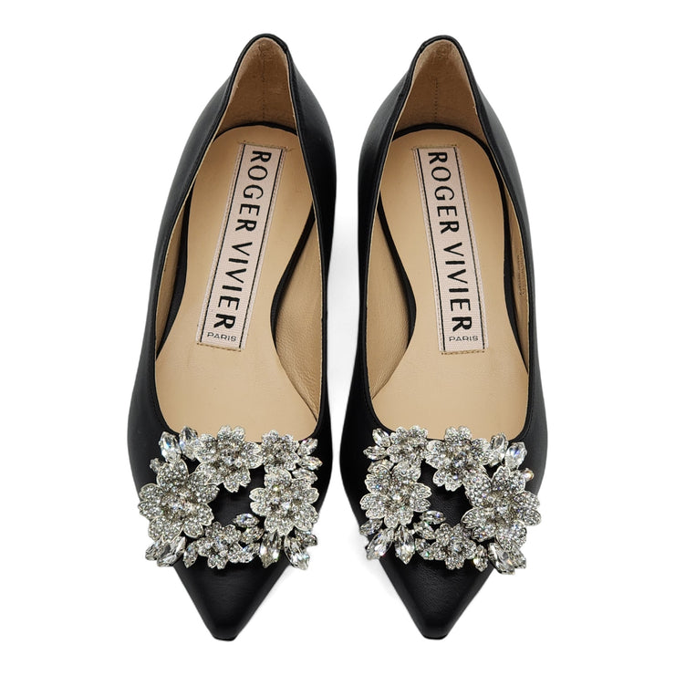 Roger Vivier Flower Strass Leather Ballet Flats - Leather - Black