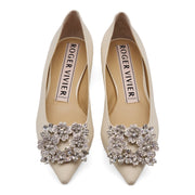 Roger Vivier Flower Strass Leather Ballet Flats - Leather - Ivory