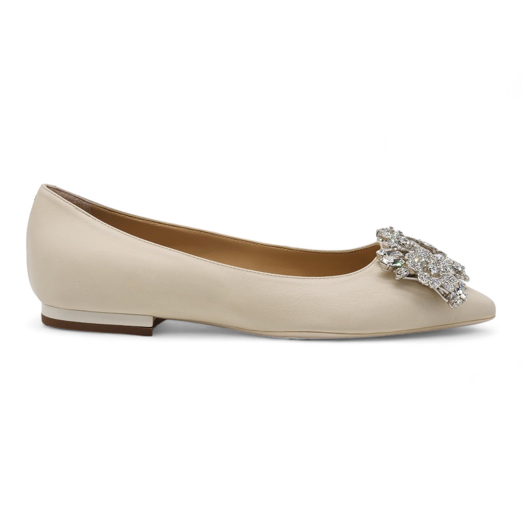 Roger Vivier Flower Strass Leather Ballet Leather Flats Ivory
