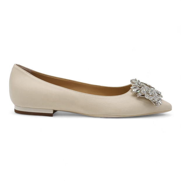 Roger Vivier Flower Strass Leather Ballet Flats - Leather - Ivory