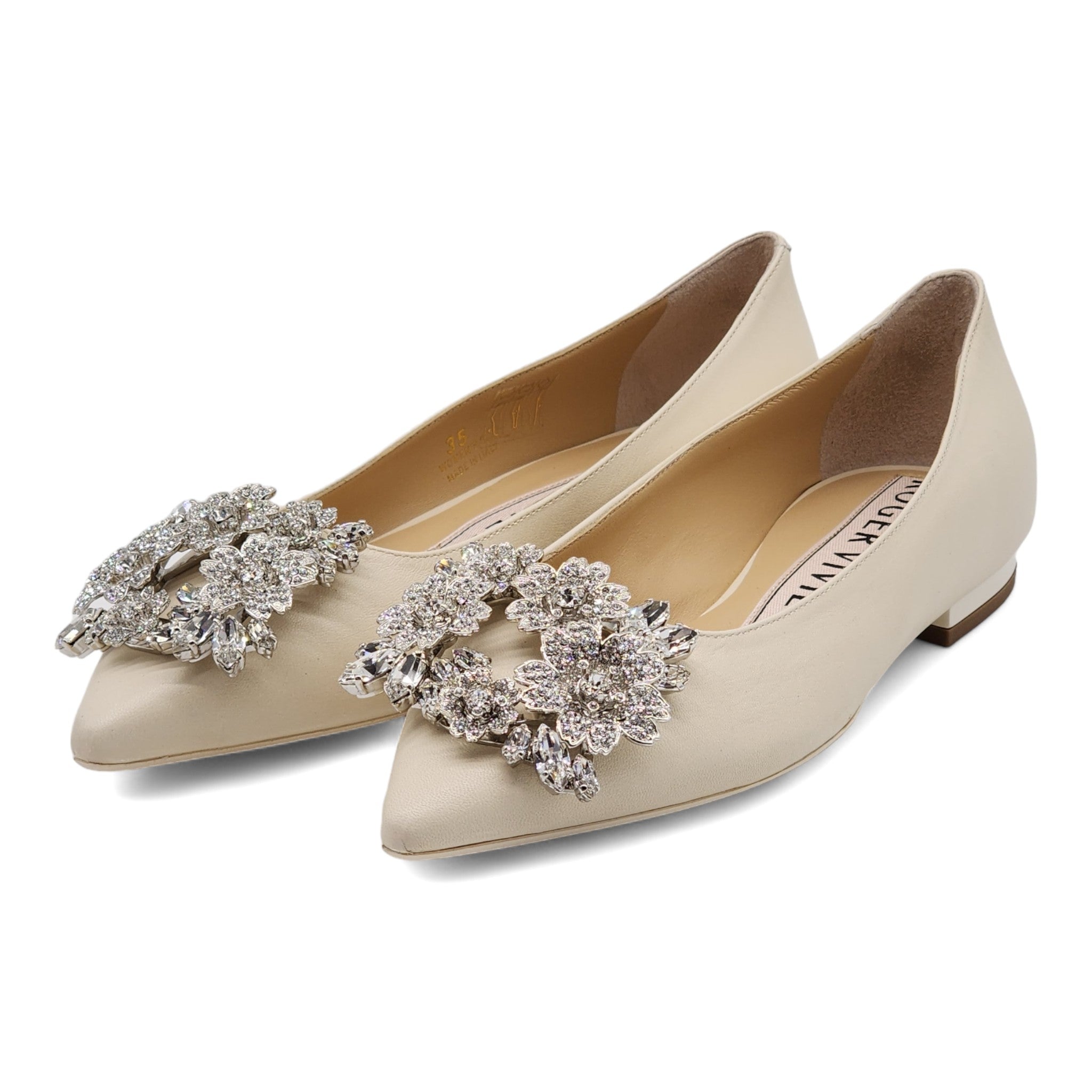 【美品✨】ROGER VIVIER Flower Strass フラットシューズ Roger Vivier Flower Strass Leather Ballet Leather Flats Ivory