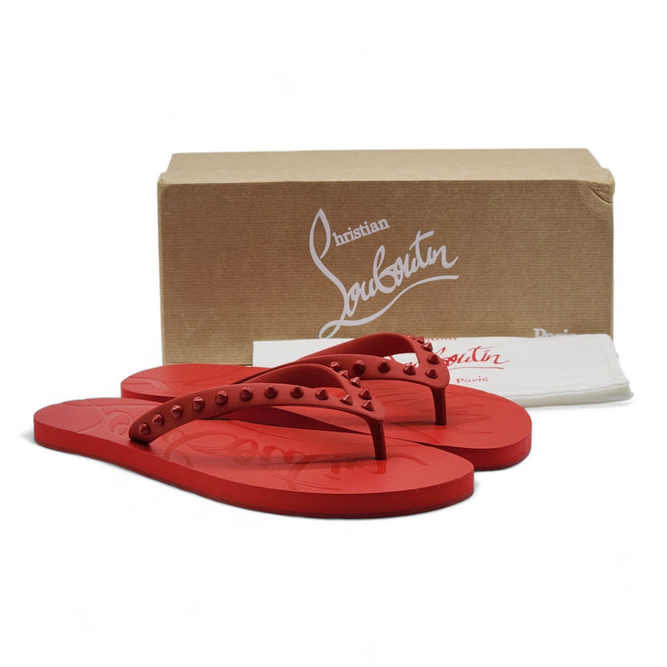 Christian Louboutin Loubi Flip Studded Flip Flops in Red