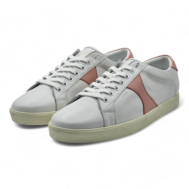 Celine Triomphe Low Top Leather Lace Sneakers in White and Pink size 42