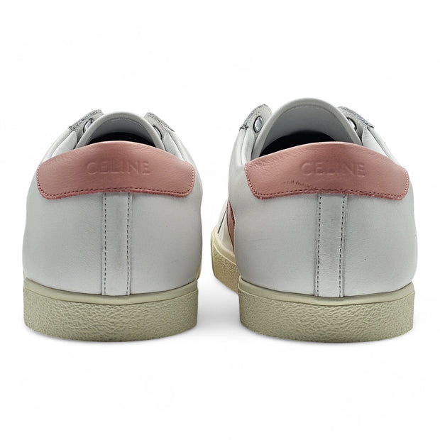 Celine Triomphe Low Top Leather Lace Sneakers in White and Pink size 42