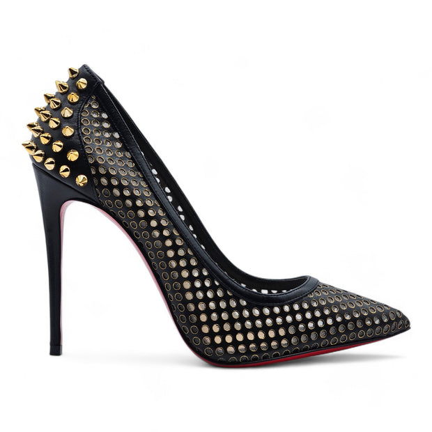 Christian Louboutin Guni Spiked Pumps - Perforated Fishnet - Black - 36.5