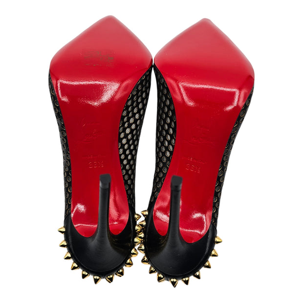 Christian Louboutin Guni Spiked Pumps - Perforated Fishnet - Black - 36.5