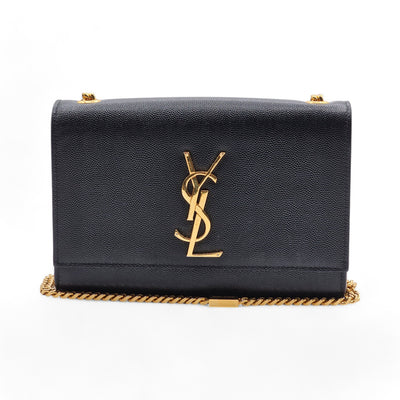 Saint Laurent Kate Grain de Poudre Small Shoulder Bag in Black