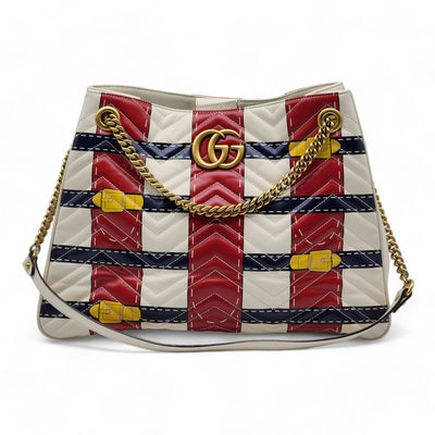 Gucci GG Marmont Chain Shoulder Bag Trompe L'Oeil Matelasse Leather in White