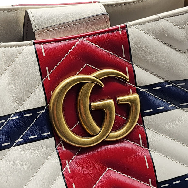 Gucci GG Marmont Chain Shoulder Bag Trompe L'Oeil Matelasse Leather in White