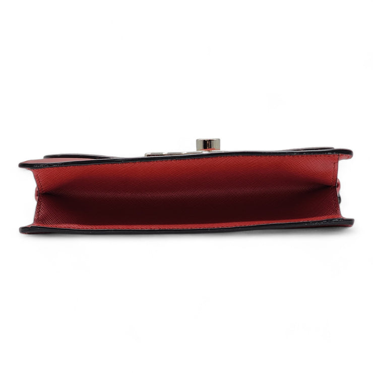 Prada Convertible Sound Bag Vernice Saffiano Leather in Red